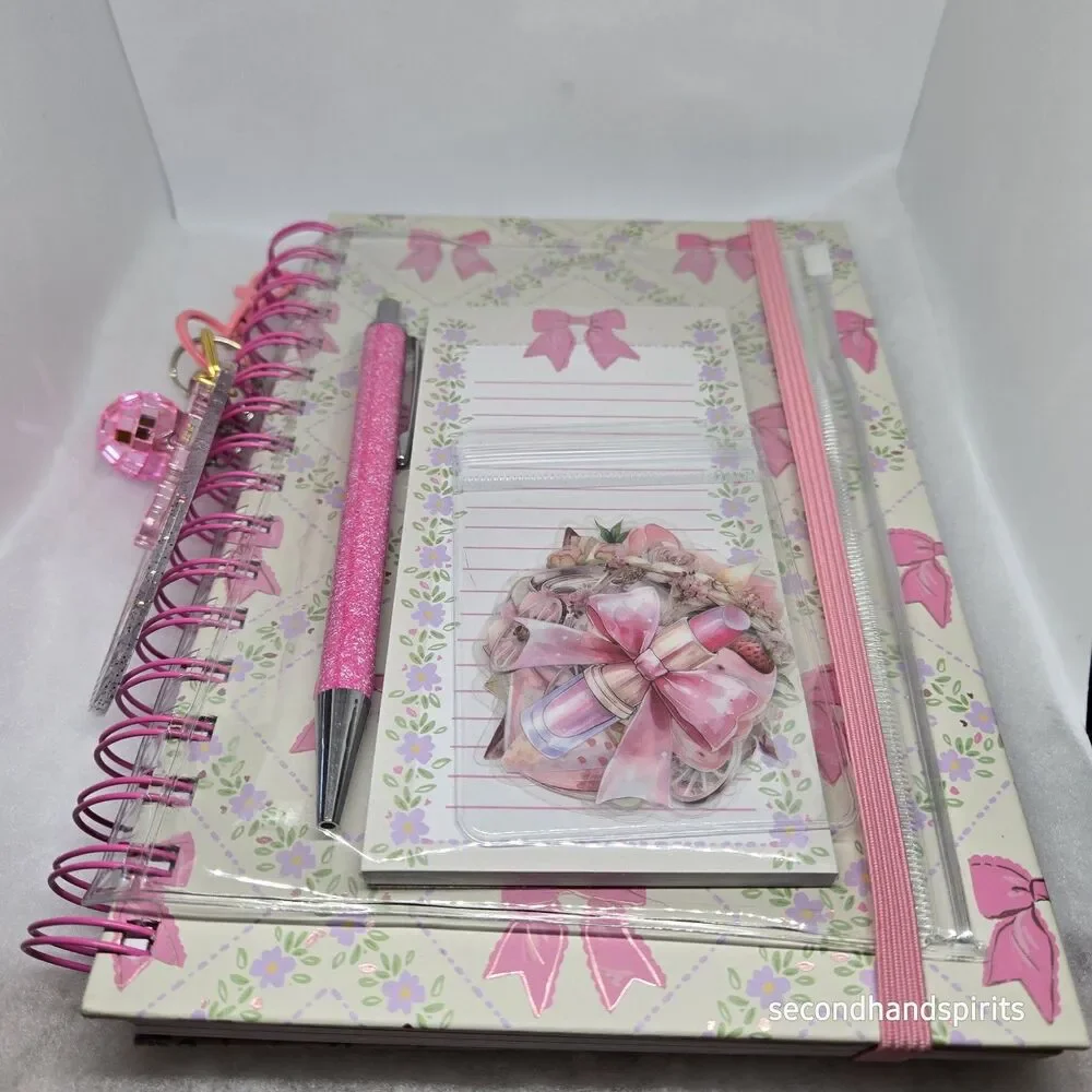Journal  Notebook Pink Girlie Coquette ,matching Pen,keychain And Stickers Kit